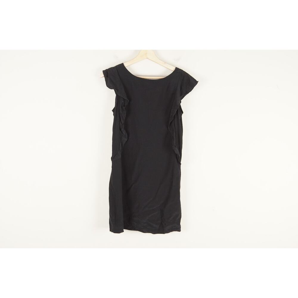 Amour Vert Black Silk Ruffle Sleeve V-Back Cocktail Dress Size XS